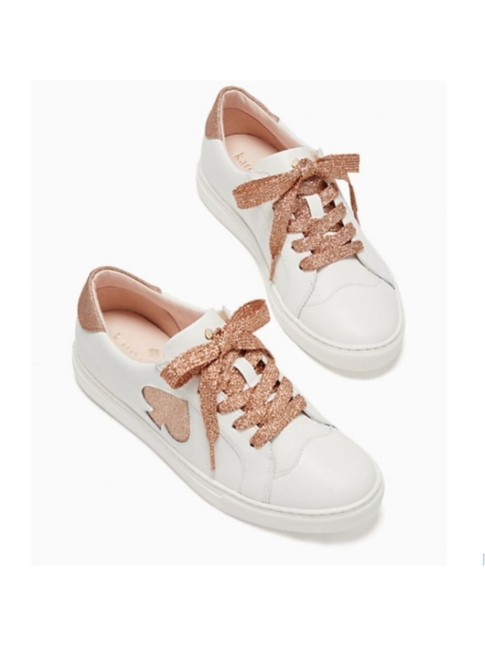 Kate Spade White and Rose Gold Leather Sneakers In Size 11